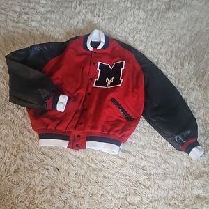 Neff Red and Black Varsity Jacket with 'M' Patch